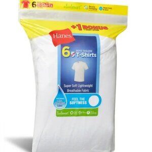 NEW NWT Hanes Size Small 6-7 Boys White Crew T-Shirt Undershirts, 5+1 Bonus Pack